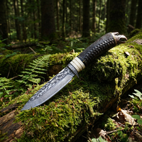 Couteau à lame fixe en damas fait main, tête d'aigle, couteau tactique de chasse, couteau de camping, couteau de poche, étui en cuir F0101
