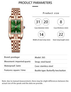 Poedagar นาฬิกาเพชรคุณภาพสูงแบรนด์ชั้นนำหรูหราธุรกิจแฟชั่นนาฬิกาควอตซ์กันน้ำทรงสี่เหลี่ยมสแตนเลส - Product Image 2