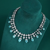 Collier Paraba Plaqué Argent Élégant et Haut de Gamme pour Femme, Chaîne Irrégulière de Luxe Légère pour Mariage, Forme Quadrilatère Exagérée