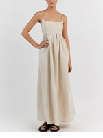 Robe longue en lin pur écologique pour femmes, bretelles spaghetti, col carré, avec poches, doublée, robe d'été pour les vacances