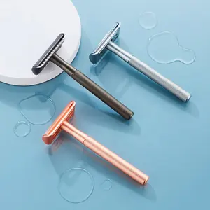 CNC latão safety razor double edge lâmina de barbear navalha punho cor rosa