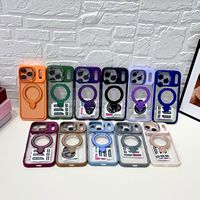 Coque de téléphone antichoc transparente et colorée pour iPhone 17 16 15 14 12 11 avec support double et cadre de protection pour appareil photo