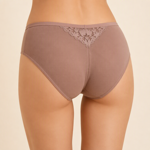 Culottes taille haute pour femmes avec dentelle florale et panneau en V, couvrance intégrale, en microfibre - Product Image 4
