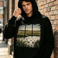 Tissu en coton French Terry personnalisé imprimé pour sweats à capuche graphiques streetwear, fabriqué avec impression par transfert thermique sur film.