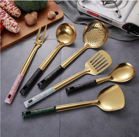 Ustensiles de cuisine modernes en acier inoxydable 201, 6 pièces, couleur or, compatibles lave-vaisselle, accessoires de cuisine pour la maison