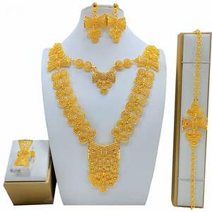 畅销中东迪拜24k金件项链耳环戒指手链新娘时尚女性饰品套装 - Product Image 3