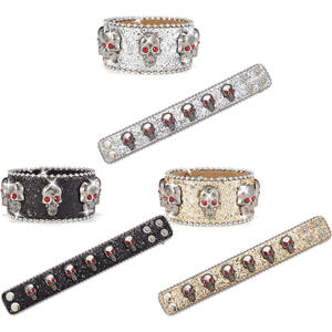 NUEVO Western Bling Hot Girl Fashion Bracelet Diamond Sequins Skull Belt Venta al por mayor BB <span class=keywords><strong>Simon</strong></span> Belt Diamond Bracelet Factory - Product Image 3