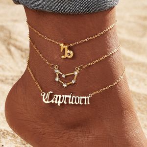 3 pz/set <span class=keywords><strong>oroscopo</strong></span> braccialetto alla caviglia cristallo di strass 12 segno zodiacale cavigliera per le donne - Product Image 6