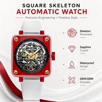 Montre-bracelet automatique carrée personnalisée, étanche, mouvement squelette tourbillon, montre mécanique en saphir pour homme
