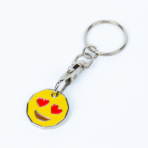 Custom <span class=keywords><strong>Smile</strong></span> Face Metal Token Keychain Laser logotipo gravado e código QR para presentes corporativos - Product Image 1