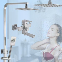 Ensemble de robinet de douche mural à barre coulissante à poignée unique en acier inoxydable SUS 304 nickel brossé classique pour hôtel, avec fonction de mesure