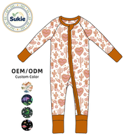 Combinaison en bambou de haute qualité pour bébés et tout-petits, personnalisable en impression/taille/style, nouveau design, fermeture éclair bidirectionnelle, manches longues, écologique