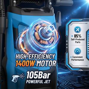 Hidrolavadora Eléctrica Profesional <span class=keywords><strong>de</strong></span> 1400W y 105 Bares con Carrete <span class=keywords><strong>de</strong></span> Manguera Integrado, Flujo <span class=keywords><strong>de</strong></span> 6.5L/Min para Detallado <span class=keywords><strong>de</strong></span> Automóviles, OEM/ODM - Product Image 3
