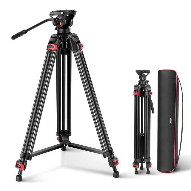 For NEEWER 74\" Pro Video Heavy Duty Aluminum Tripod with Fluid Head 360° Pan Tilt for DSLR Camera & Camcorder