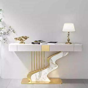 <span class=keywords><strong>Mesa</strong></span> de entrada de tablero de roca de lujo moderno, arte de pared semicircular de <span class=keywords><strong>mesa</strong></span> auxiliar Simple, gabinete decorativo para entrada de Hotel o uso doméstico - Product Image 4