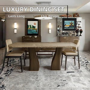 โต๊ะอาหารทรงสี่เหลี่ยมผืนผ้า ดีไซน์หรูหราทันสมัย หน้าท็อปหินอ่อน โครงไม้ สำหรับ 6 ที่นั่ง ปรับระดับได้ เฟอร์นิเจอร์ห้องอาหาร รับประกัน 5 ปี - Product Image 3