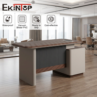 Bureau de travail moderne Ekintop à prix abordable en PVC imitation bois foncé, table et chaise pour petit bureau à domicile, bureau d'ordinateur