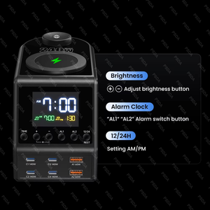 Estación de Carga GaN de 240W, 4*140W PD3.1 USB Tipo C, Cargador Inalámbrico Rápido para MacBook, iPad, <span class=keywords><strong>Samsung</strong></span>, con Reloj Despertador y Pantalla de Tiempo - Product Image 6