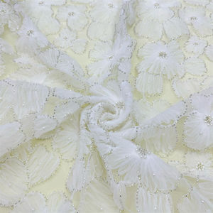 女性ドレステキスタイル生地メッシュポリエステル3D刺繍生地ブライダル花ビーズスパンコール刺繍レースチュール生地 - Product Image 2