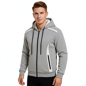<b>Men's</b> Gray Hooded Zipper <b>Sweatshirt</b> Oversized Fit Casual Polyester Cotton French Terry Winter Wear OEM Service - Product Image 6