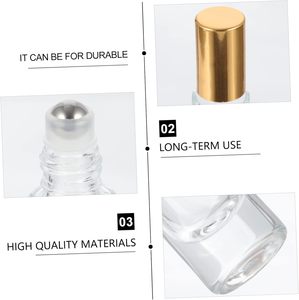 Flacon pulvérisateur de parfum en verre épais cylindrique avec bouchon argenté ou doré, rechargeable, 10 ml, pour voyage, soins de la peau, sérum, crème pour le visage - Product Image 2