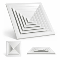 Diffuseur d'air carré en aluminium à 4 voies pour plafond, grille d'aération HVAC avec registre pour conduit de climatisation