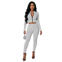 J26ST314 Europäisch-Amerikanisches Cross-Border Damen Herbst Oberteil ohne Kragen mit Reißverschluss, Langarm, Polka-Dot-Print, Cropped, Sexy, Figurbetont