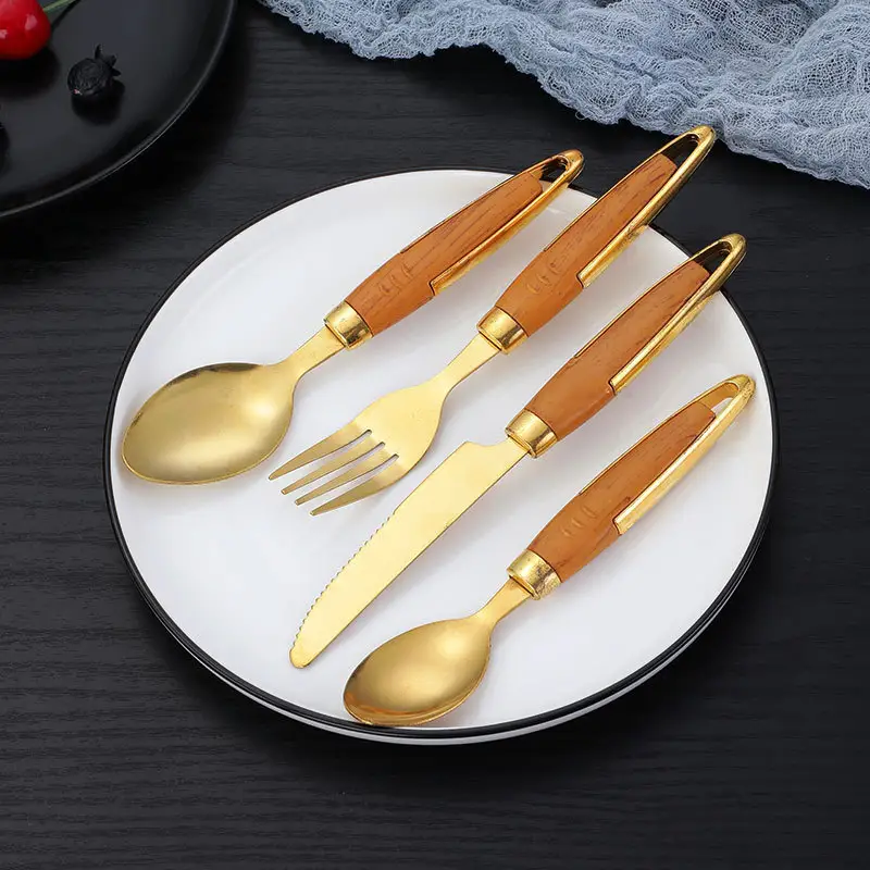 Factory Direct Shipment Best Selling Stainless Steel Knife Fork Spoon Set 24pcs Gold Flatware Luxury Cutlery Set With Stand