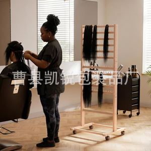 Support à perruques en bois à 6 niveaux sur pied avec roulettes pour l'affichage des perruques et le rangement des tresses - Product Image 4