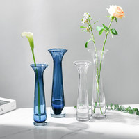 Vase à fleurs en verre transparent à tige unique, vase minimaliste pour plantes hydroponiques, ornement moderne et frais pour table ou bureau