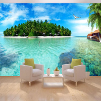 Papel Tapiz Fotográfico 3D Personalizado, Paisaje de Isla de Maldivas, Pintura de Pared para Toda la Casa, Mural de Techo para Sala de Estar