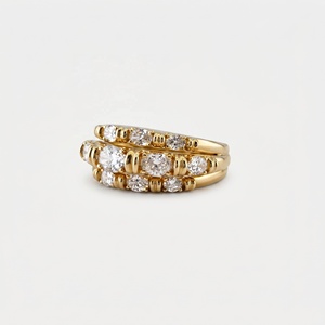 Ensemble de trois bagues empilables personnalisées d'inspiration vintage avec diamant de laboratoire ovale / moissanite en or 9K, 14K, 18K et platine - Product Image 2