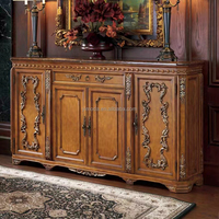 Vente en gros de couloir classique antique Table console de placard en bois rustique avec portes décorées en bois sculpté Armoire console