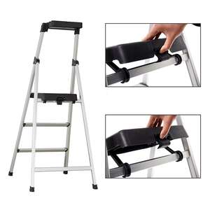 Échelle pliante en aluminium certifiée EN131, 3 marches, capacité de 150 kg, escalier d'atelier, argent, emballage en plastique rétractable - Product Image 6