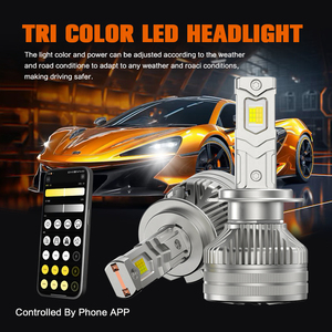 Bán buôn <span class=keywords><strong>H4</strong></span> 75 Wát 8000LM Led Đèn Pha 3000k-6000K Màu ứng dụng điều khiển có thể điều chỉnh đôi ống đồng H1 H3 <span class=keywords><strong>H4</strong></span> H7 H11 9005 xe ánh sáng - Product Image 2