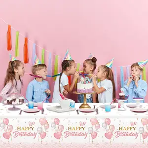 Tischdecke Einweg-Tischbezüge Rose Gold Dekoration Kunststoff Party Geburtstag Hochzeit für Mädchen Frauen rosa 54 × 108 Zoll PE