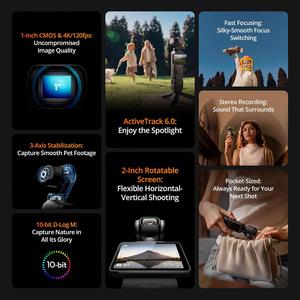 Caméra de vlogging avec capteur CMOS 1 pouce et vidéo 4K/120fps, suivi des visages/objets, écran tactile rotatif de 2 pouces, petite caméra vidéo de poche I Pocket 3 - Product Image 3