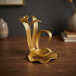 Support de bougie doré avec motif floral, décoration d'intérieur, support en métal durable - Product Image 6
