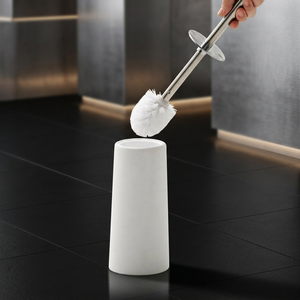 Brosse de toilette blanche avec manche et support en acier inoxydable, poils doux, outil de nettoyage de salle de bain cylindrique - Product Image 6