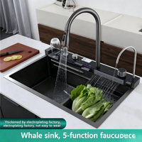 Ensemble complet d'évier de cuisine domestique en acier inoxydable 304 à double usage, grand évier simple pour légumes avec robinet de cuisine