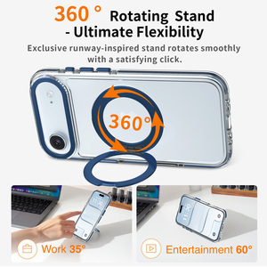Étui de téléphone magnétique transparent Sanfeng avec protection à 360° °   Support rotatif <span class=keywords><strong>pour</strong></span> anneau, cadre d'objectif en métal bleu, coque antichoc personnalisée <span class=keywords><strong>pour</strong></span> iPhone 17 Air - Product Image 2