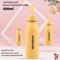 Botella de Agua de Acero Inoxidable 304 con Cuerda, Aislada al Vacío de Doble Pared, 600 ml, para Niños Escolares, Regalo con Logotipo Personalizado