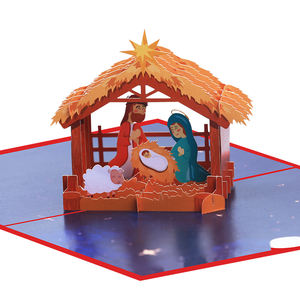 Carte de remerciement de Noël en papier 3D pop-up - Jésus-Christ dans le berceau, image extérieure avec enveloppe - Product Image 4