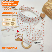 Coffret Cadeau Naissance Bébé Garçon Fille Nouveau-né 100% Coton avec Bavoir et Attache-sucette Chaîne, et Coffret Cadeau Milestone en Bois pour Bébé