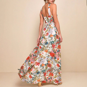 Vestido Largo de Noche con Estampado Floral, Hombros Descubiertos, Cintura Imperio, de Gasa, Transpirable, para Primavera/Verano - Product Image 3