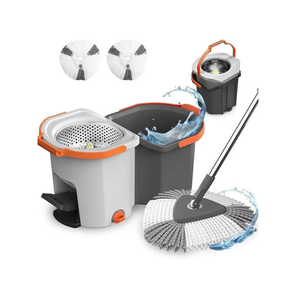 Serpillère en microfibre mains libres rotative détachable avec seau, serpillère autonettoyante, ensemble de serpillères plates avec pédale en métal - Product Image 1