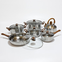 Ensembles de batterie de cuisine en gros casseroles et poêles antiadhésives en acier inoxydable 12 pièces produits de cuisine en métal modernes en bois