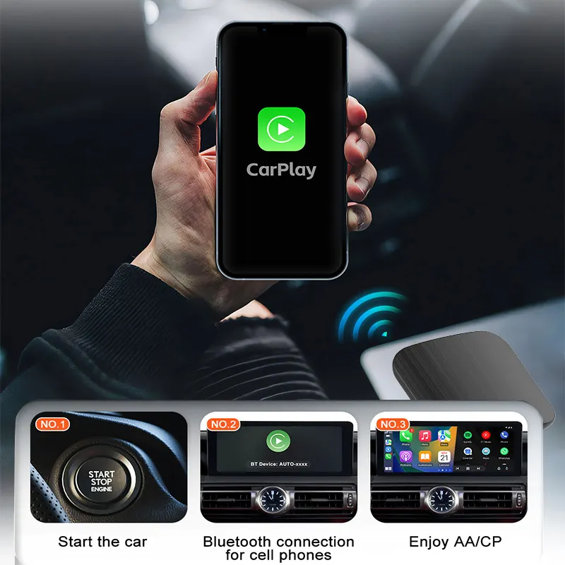 2024 New Arrival Wireless CarPlay Android Auto Smart Car Ai box for OEM Wired Car Play to Wireless