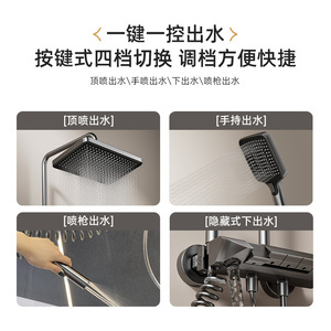 Aluminum Alloy <b>Shower</b> Set Rectangle Modern <b>Portable</b> Easy To Install Bathroom <b>Shower</b> Head With Handheld Sprayer Gray Finish - Product Image 3