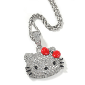 Hip Hop joyería latón personaje de dibujos animados encantos lindo gato <span class=keywords><strong>Hello</strong></span> <span class=keywords><strong>Kitty</strong></span> colgante 5A circón helado 9mm CZ cubano enlace cadenas collar - Product Image 3
